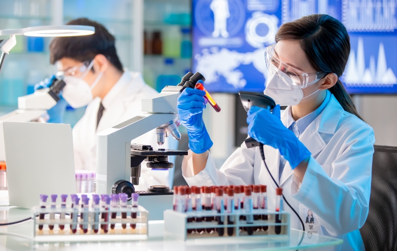 woman scanning cord blood sample